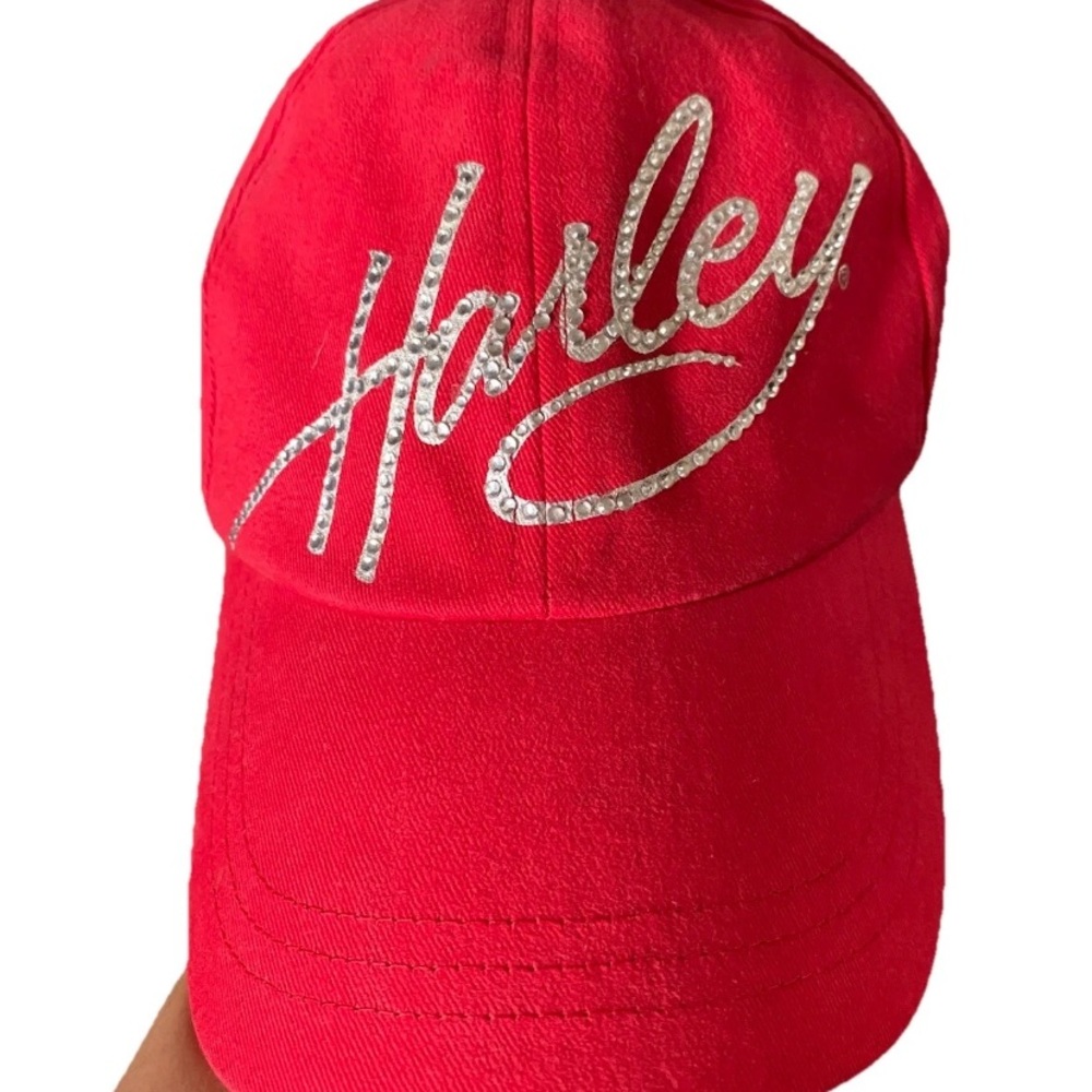 Harley Davidson Women's RED Bling Hat Cap Adjustable Rhinestones Motorcycle